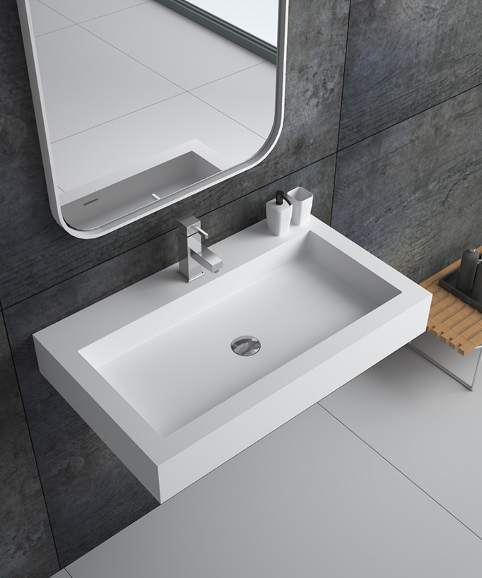 Lavabo rettangolare sospeso in resina minerale Bianco opaco - Beni