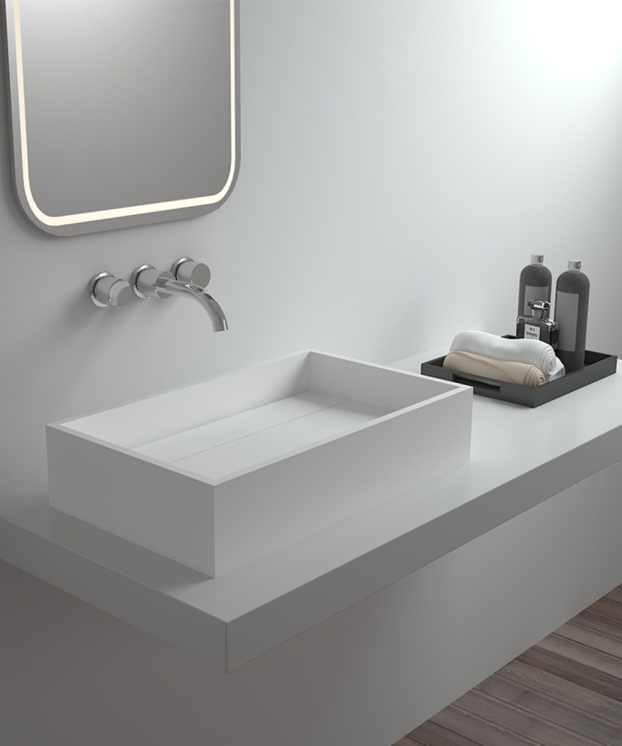 Lavabo rettangolare da appoggio in solid surface Bianco opaco - Shanga