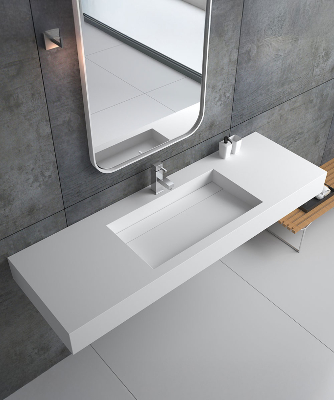 Lavabo rettangolare sospeso in resina minerale Bianco opaco - Kamoto