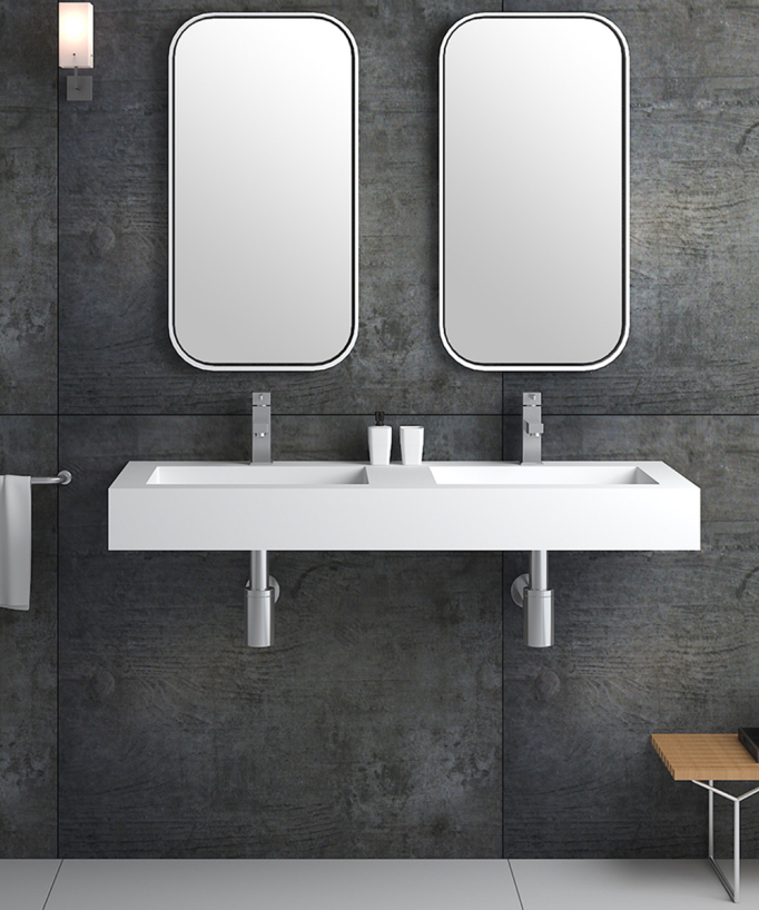 Lavabo rettangolare sospeso in resina minerale Bianco opaco - Lodja - small