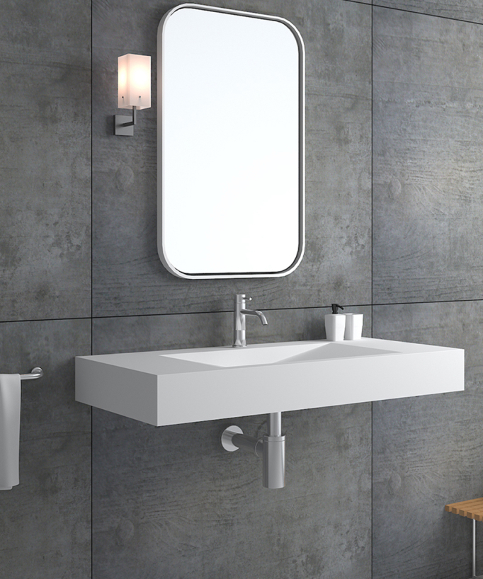 Lavabo rettangolare sospeso in resina minerale Bianco opaco - Kivu