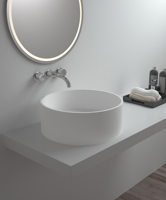 Lavabo rotondo da appoggio in solid surface Bianco opaco - Makoua