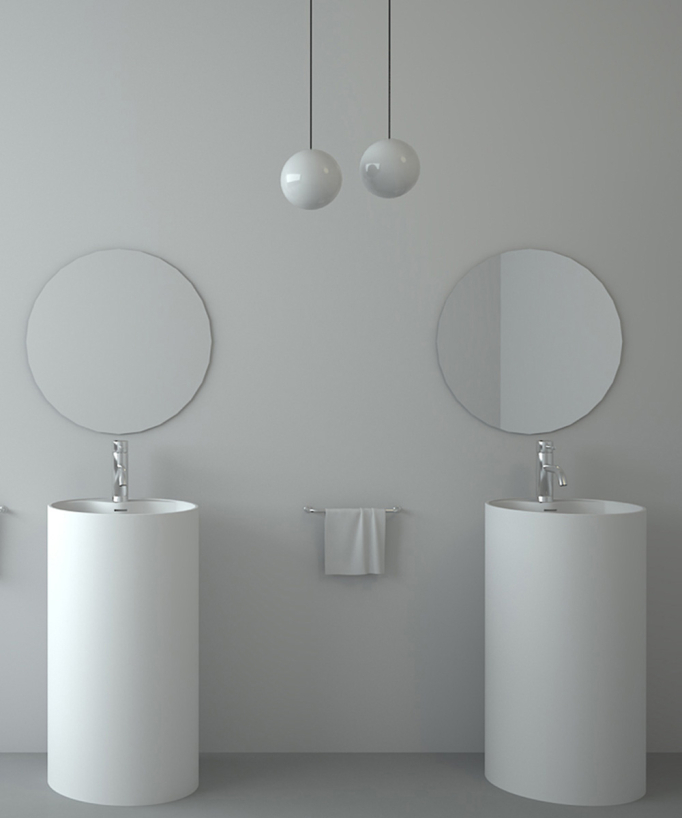 Lavabo totem rotondo da appoggio in resina minerale Bianco opaco - Lusambo