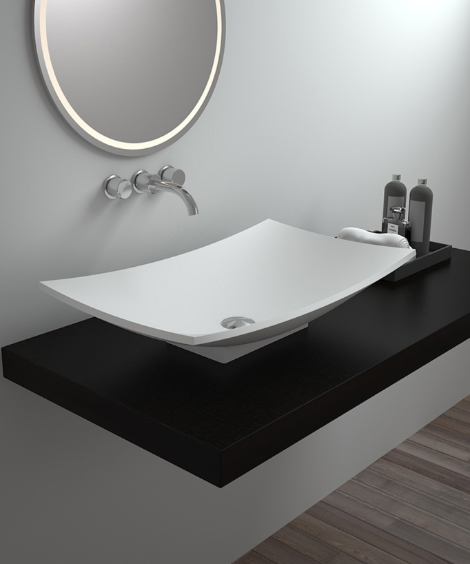 Lavabo rettangolare da appoggio in solid surface Bianco opaco - Kamina
