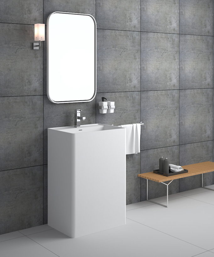 Lavabo totem rettangolare da appoggio in resina minerale Bianco opaco - Diosso