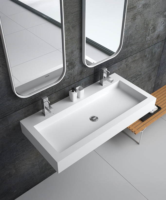 Lavabo rettangolare sospeso in resina minerale Bianco opaco - Buta