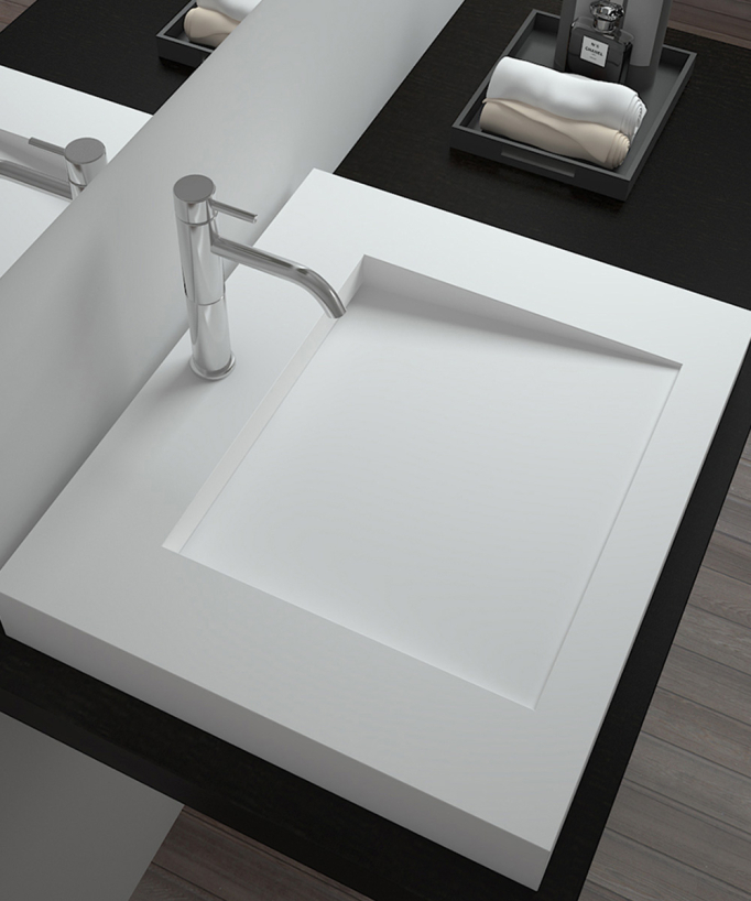 Lavabo rettangolare da appoggio in solid surface Bianco opaco - Likouala