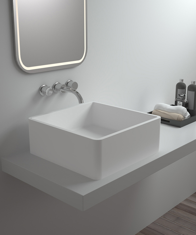 Lavabo quadrato da appoggio in solid surface Bianco opaco - Kouilou