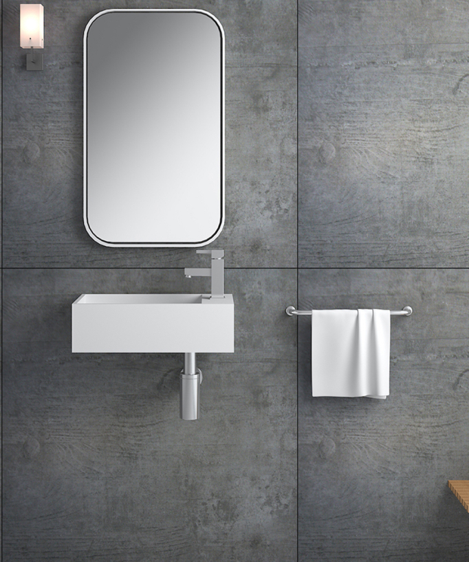 Lavamani sospeso in resina minerale Bianco opaco - Gemena - small