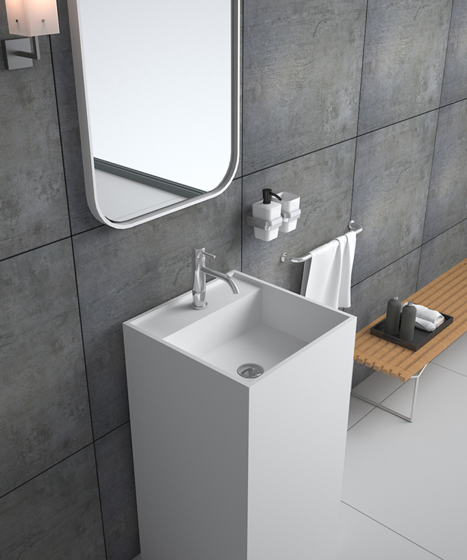 Lavabo totem quadrato da appoggio in resina minerale Bianco opaco - Okoyo