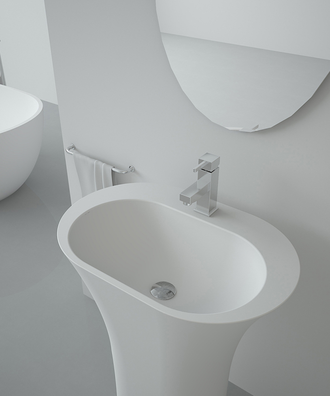Lavabo totem ovale da appoggio in resina minerale Bianco opaco - Madingo