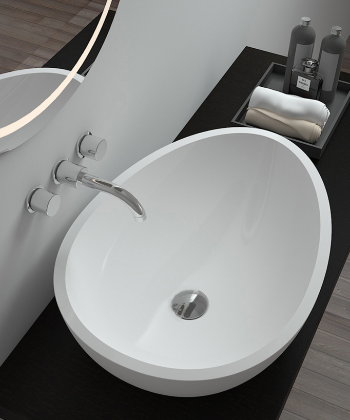 Lavabo ovale da appoggio in solid surface Bianco opaco - Nkayi
