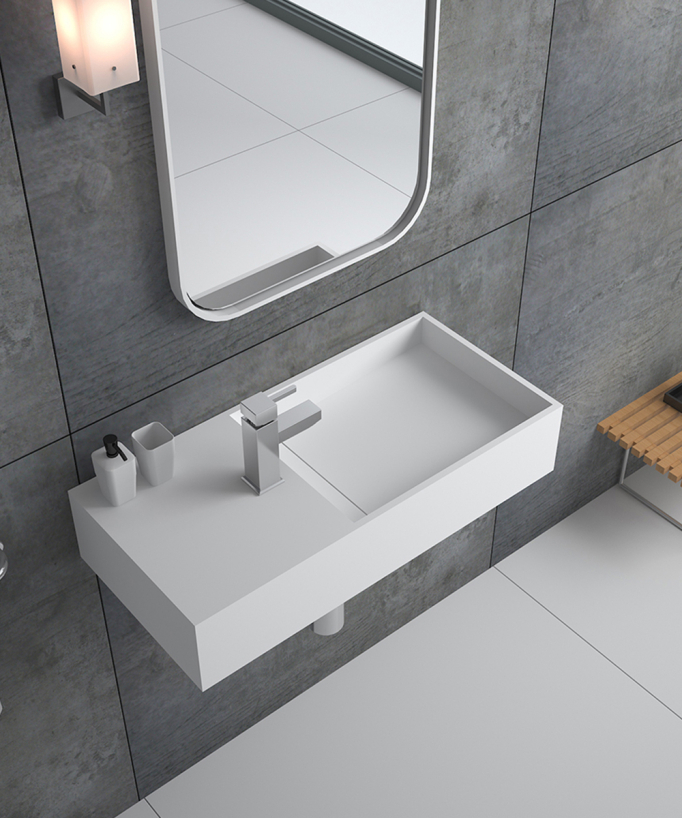 Lavabo rettangolare sospeso in resina minerale Bianco opaco - Kasaï