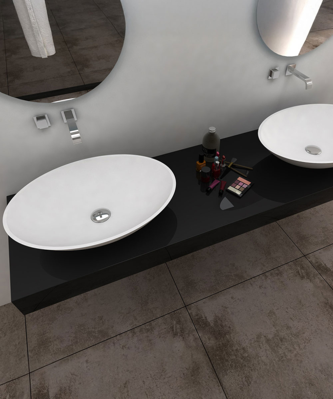 Lavabo ovale da appoggio in solid surface Bianco opaco - Kabinda