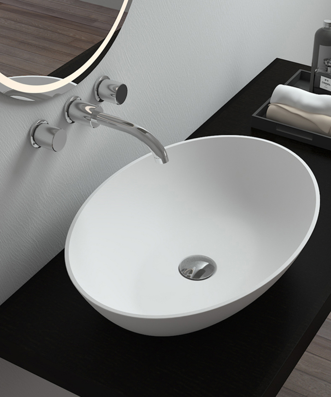 Lavabo ovale da appoggio in solid surface Bianco opaco - Dolisie