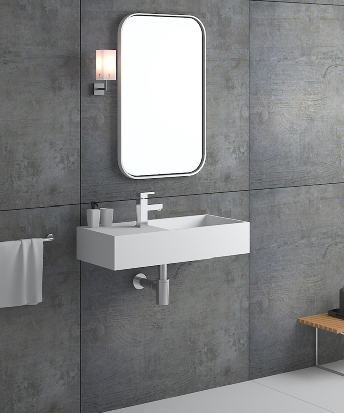 Lavabo rettangolare sospeso in resina minerale Bianco opaco - Kasaï