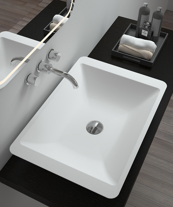 Lavabo rettangolare da appoggio in solid surface Bianco opaco - Niari