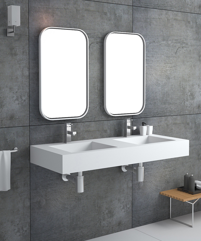 Lavabo rettangolare sospeso in resina minerale Bianco opaco - Maniema