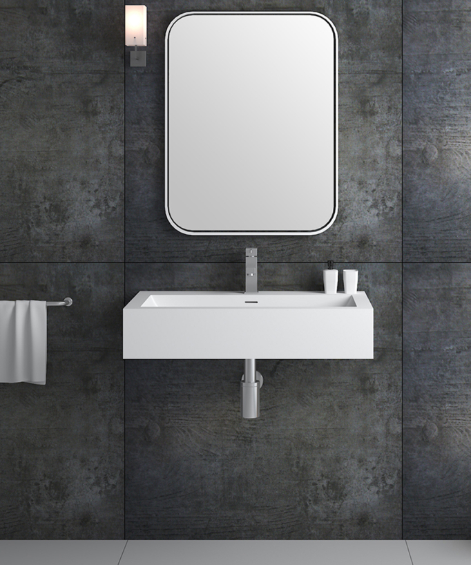 Lavabo rettangolare sospeso in resina minerale Bianco opaco - Zongo - small