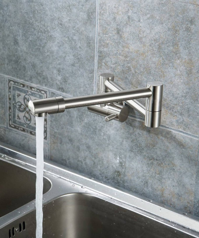 Rubinetto retrattile a parete con doppio snodo girevole - acqua fredda