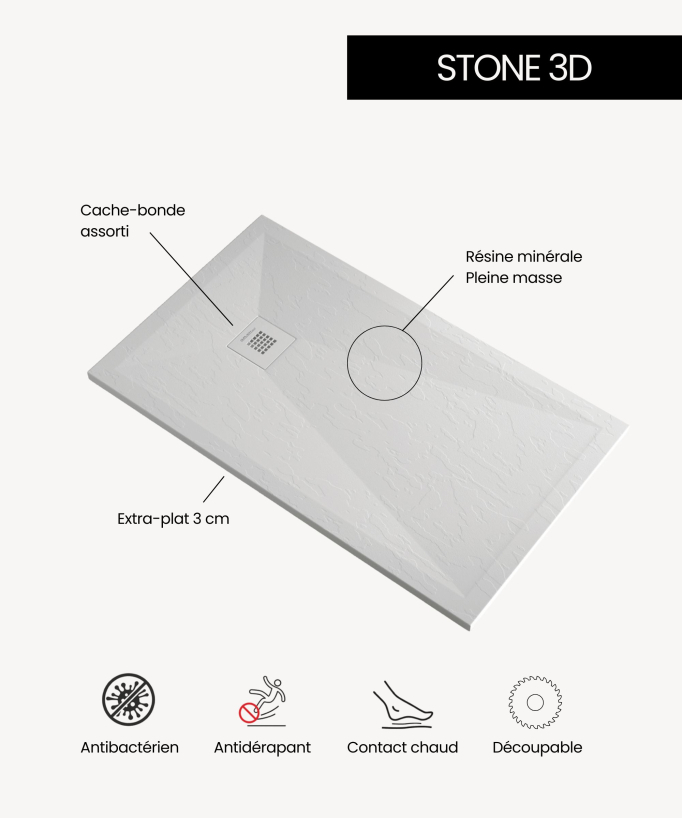 Piatto doccia Cemento 01, finitura Lisse Stone 3D