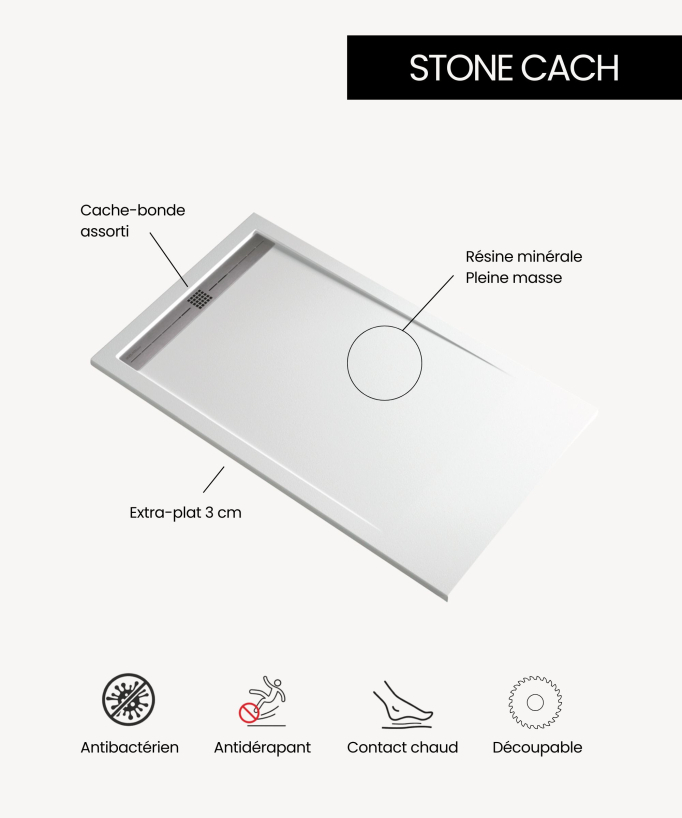 Piatto doccia Anthracite, finitura Liscia Stone CACH, griglia colorata