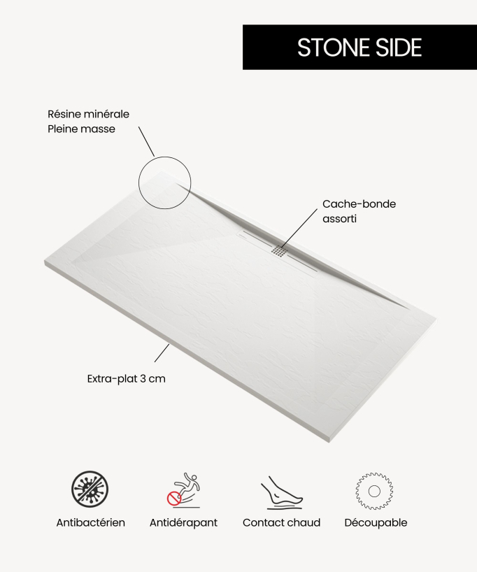 Piatto doccia Bianco, Ardoise Stone SIDE, griglia colorata