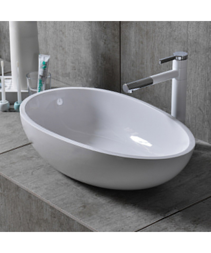 Lavabo ovale moderno in resina Bianco lucido